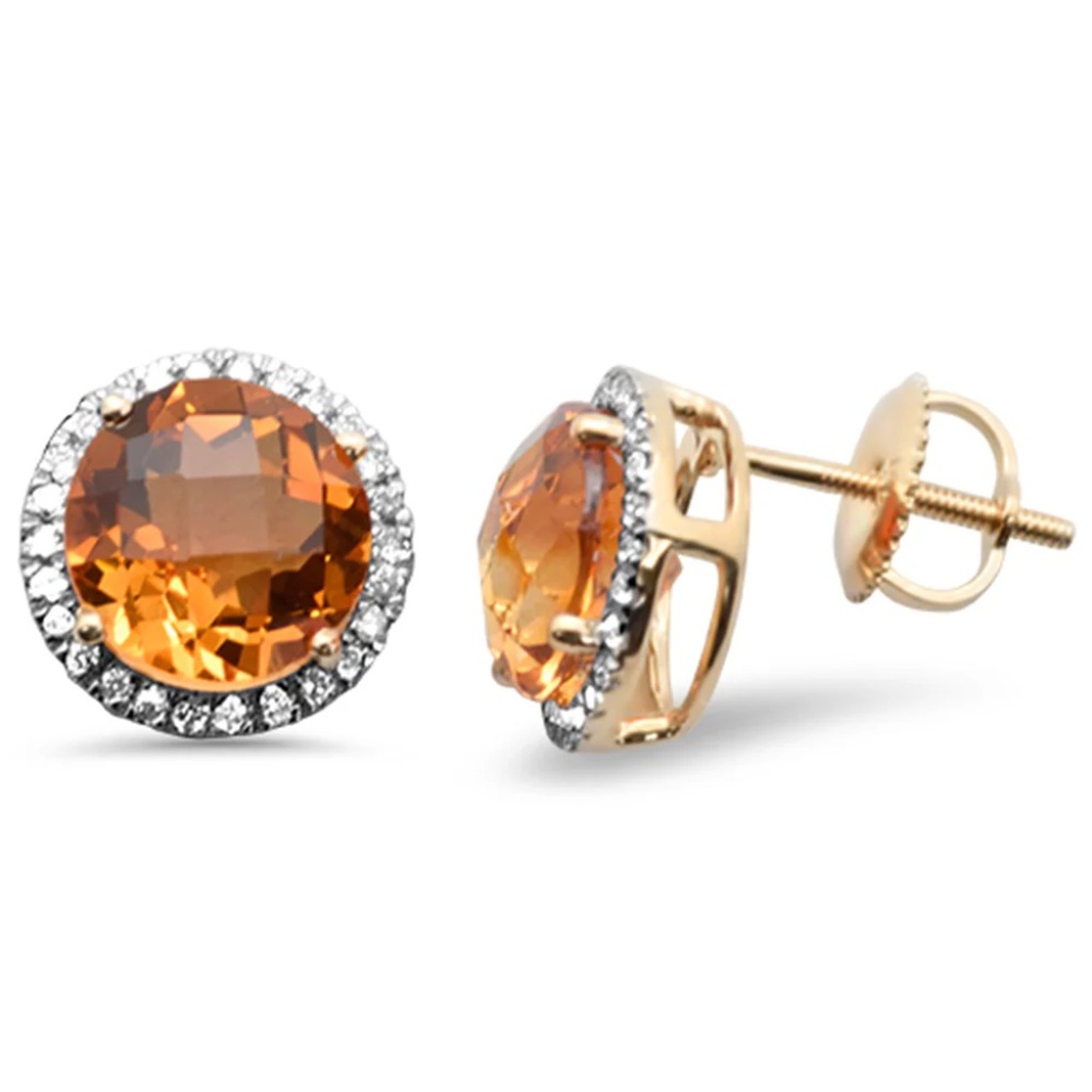 ✨ 14K Yellow Gold Citrine & Diamond Earrings – 3.76ct G SI Round Gemstones 💎